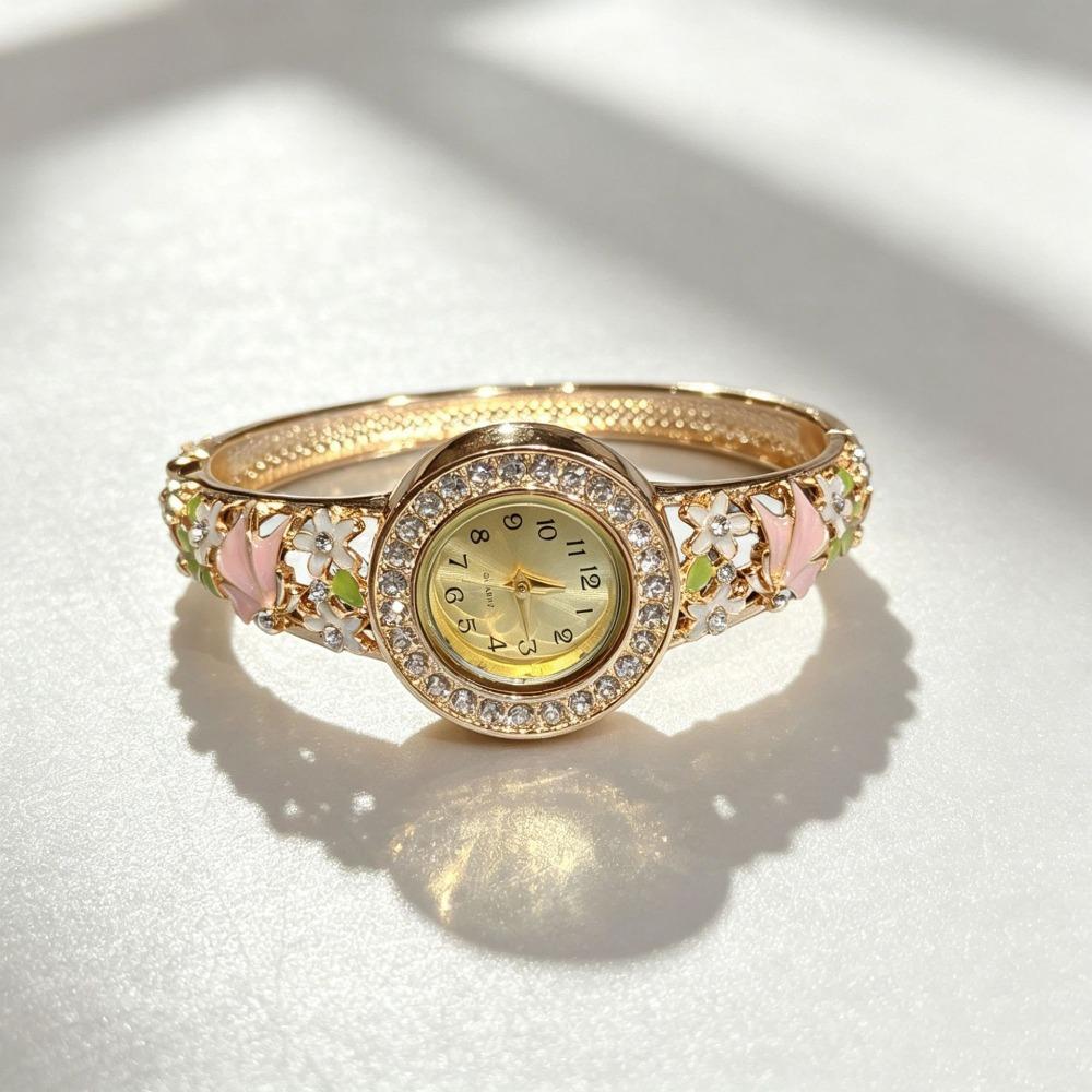 Butterfly Flower Quartz Watch Enamel Wristwatch Elegant Bracelet Watch Ladies Watch