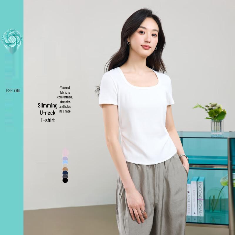 ESE-Y Women's 2026 Summer U-Neck Slim Fit Short Sleeve T-Shirt
