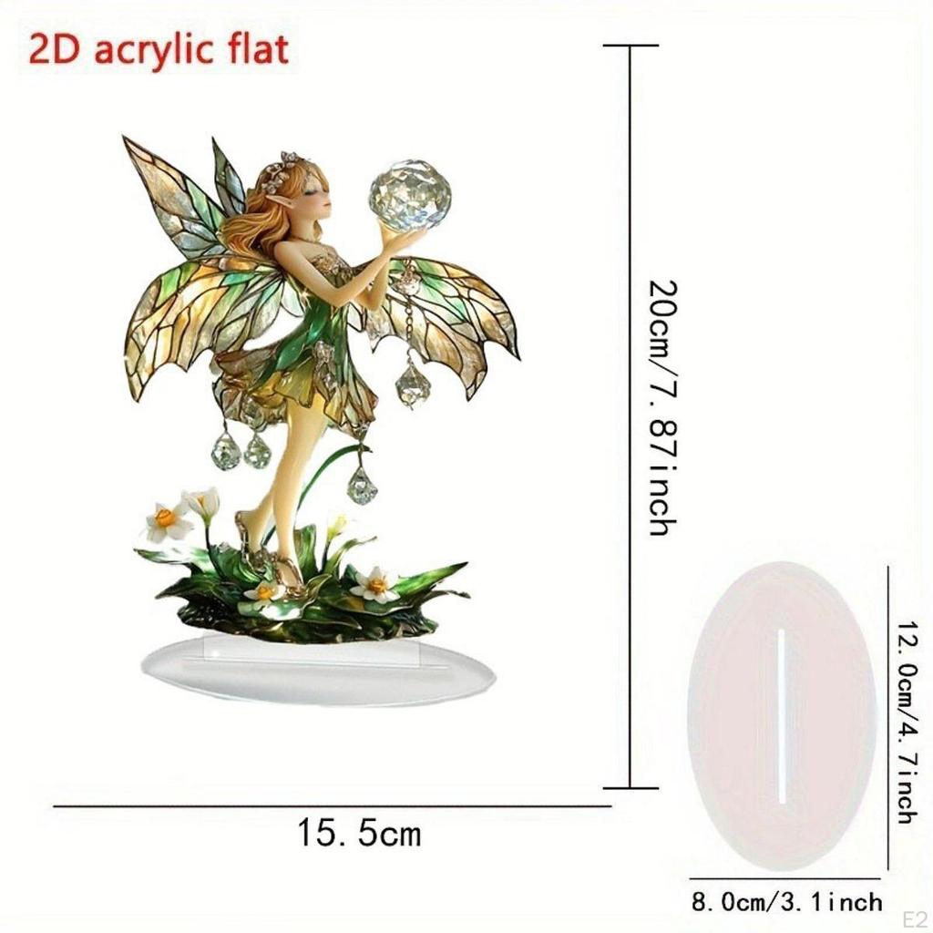 2D Acrylic Fairy Decor Flat Table Sign with Base Statue Figurine for Shelf Entrance Cabinet