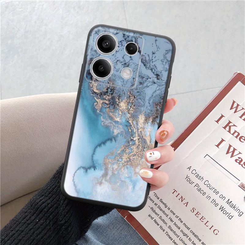 Etui na telefon do Redmi 13C 4G 12C A3 A2 A1 Plus Note 13 Pro do Xiaomi 14 Poco C65 X6 X3 Pro Kwiatowy kot Marmurowy wzorzysty, odporny na wstrząsy zderzak Czarna okładka
