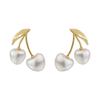2026 French Romantic Cherry Pearl Stud Earrings - Elegant Gold Plated Heart Pearl Drop Earrings for Women Sweet Jewelry