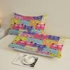 3pcs Colorful Cats Fitted Sheet Cartoon Cat Pattern 3D Print Gifts For Students Girls 100% Polyester Flat Sheet With Pillowcases