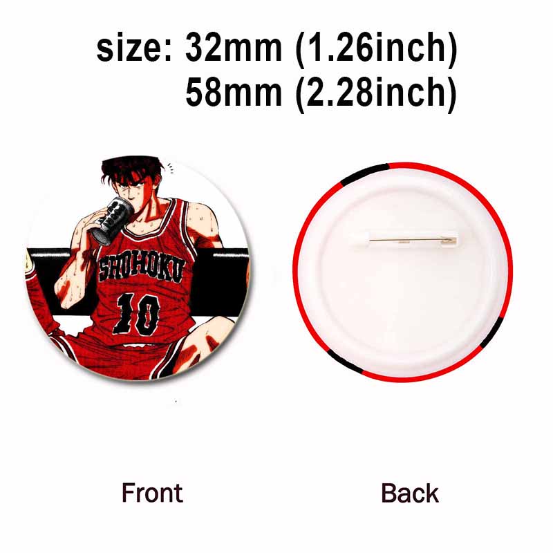 32/44/58MM Handmade Anime Lapel Pins, Kaede, Rukawa, Ryota, Miyagi, Hisashi, Mitsui, Kawaii, Figure Brooches for Bag Clothes