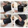 Stylish Quilted PU Makeup Bag Portable Cosmetic Organizer Travel Toiletry Pouch Black