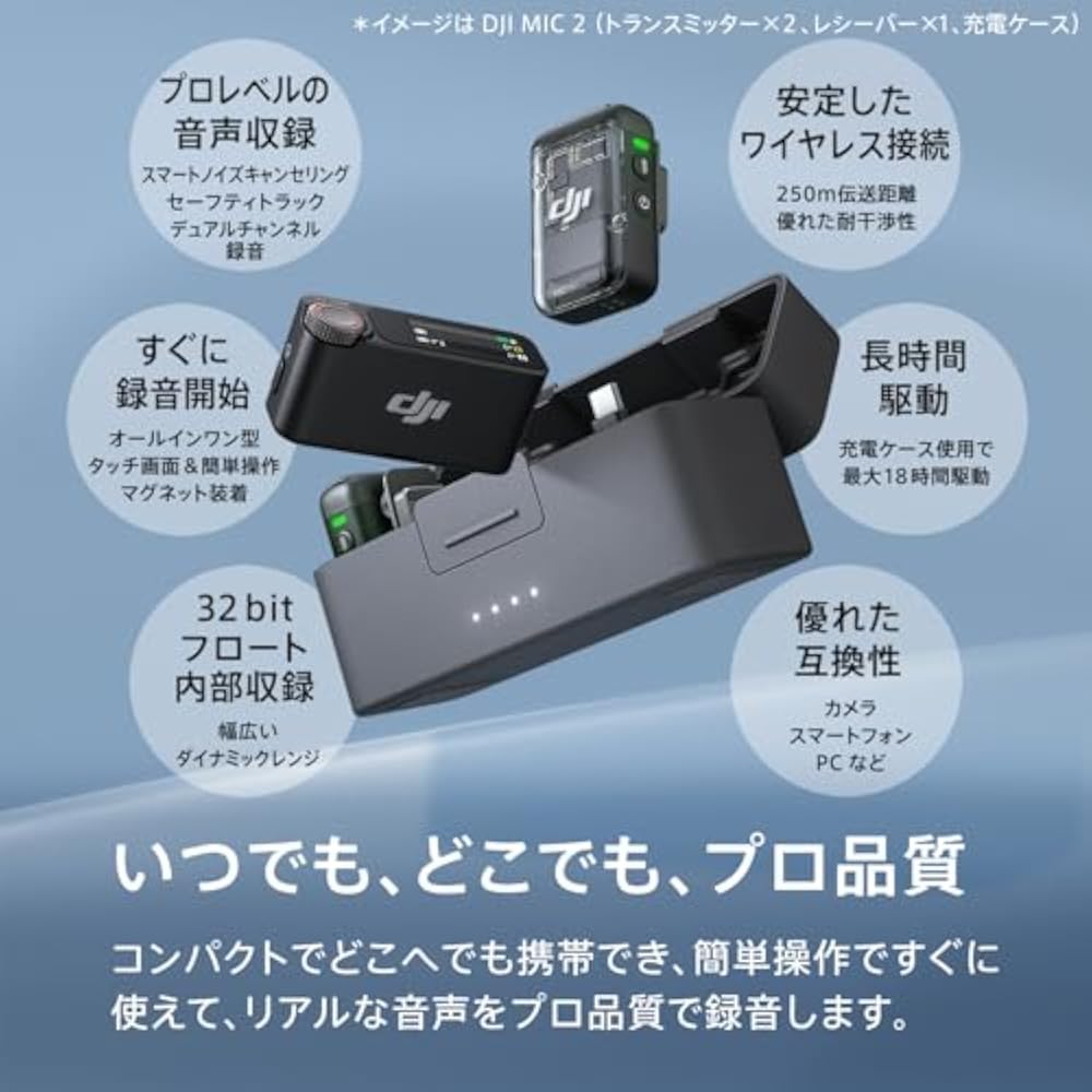 DJI Mic 2 (Transmitter x 1, Receiver x 1) Wireless Microphone with Smart Noise Canceling, 32 Bit ...