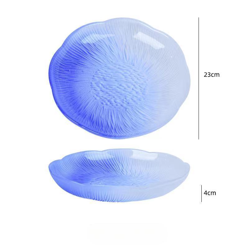 Gradual Color Flower Shaped Glass Plate Cake Dessert Dishes Salad Fruit Snack Tray Household Tableware Dinner Plate Tableware