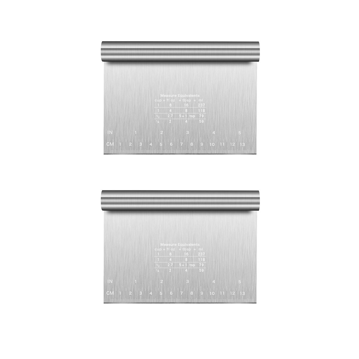 Leeseph Multipurpose Scraper 2PCS, Stainless Steel Dough Pastry Cutter Chopper Pizza Cutter with Measuring Scale and Non-Slip