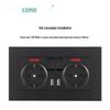 Black 16A German Standard Socket Panel with Double USB + Type C, Concealed European Installation