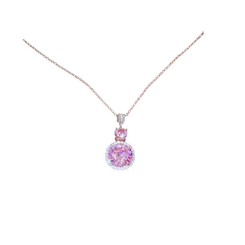 Trendy Pink Rhinestone Necklace Women's Temperament Elegant Necklace And Earrings Jewelry Gift