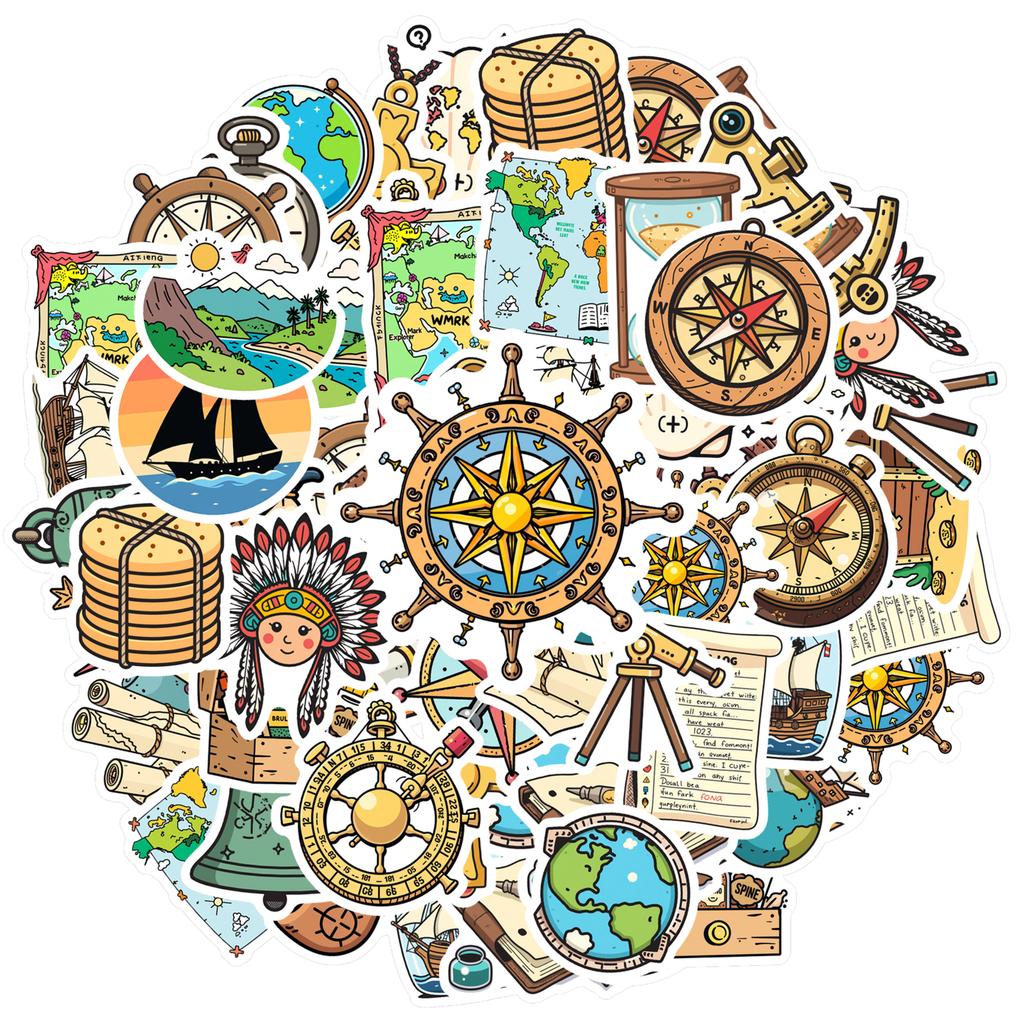 35pcs-100pcs Cartoon Adventure Stickers Vintage Pirate Stickers Compass Stickers For Laptop Luggage Scrapbook