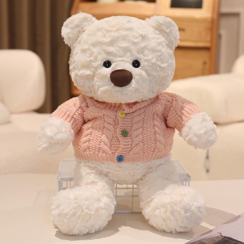 Plush Bear Teddy Stuffed With Cozy Sweater Soft Huggable Bedtime Gift Companion