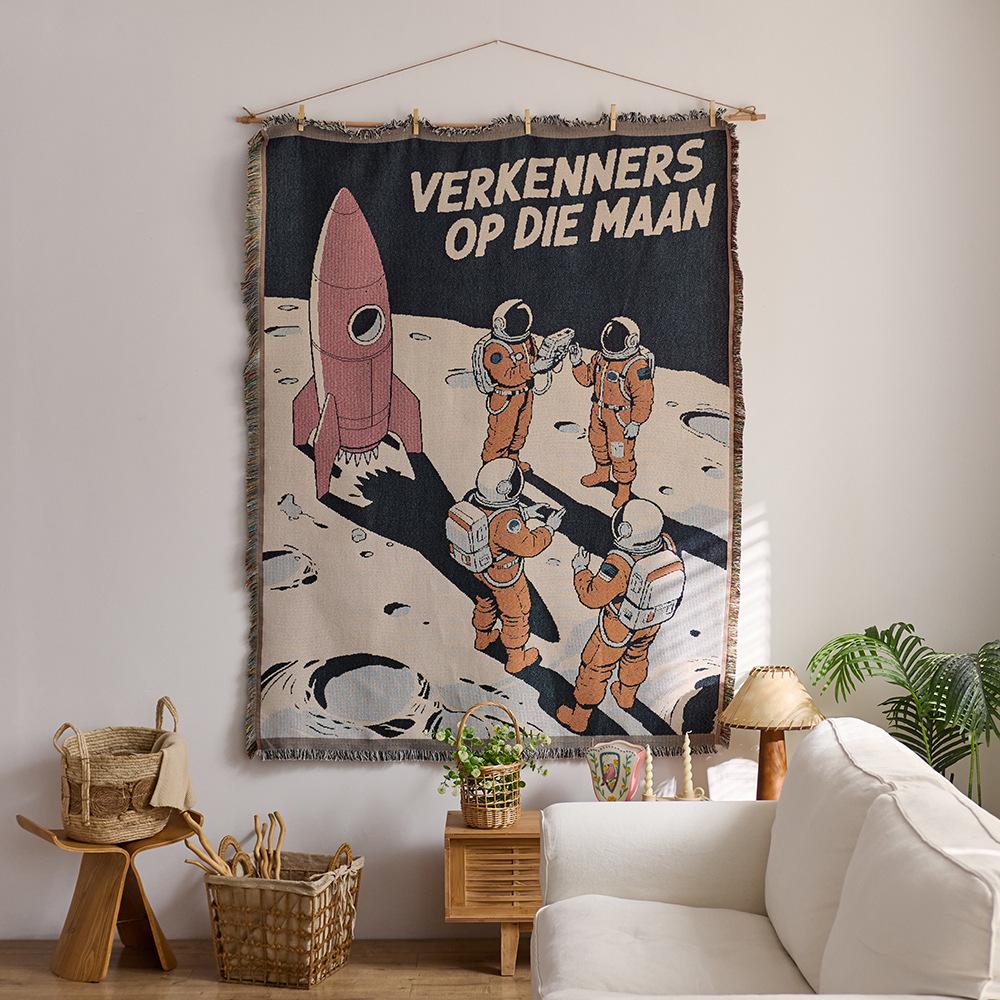 Retro Star and Moon Cloud Scene Hanging Cloth Art Style Fabric Hanging Painting Homestay Wall Decoration Background Cloth Cotton Yarn Fringed Tapestry
