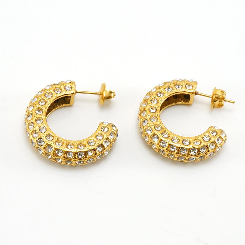 Personalized new fashion stainless steel diamond earrings, high-end light luxury titanium steel earrings, trendy women's models