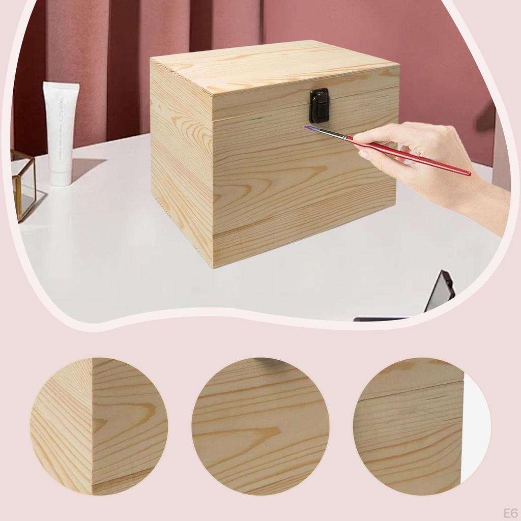 Unfinished Wooden Box Keepsake Multipurpose Jewelry Organizer with Hinged Lid for DIY Party