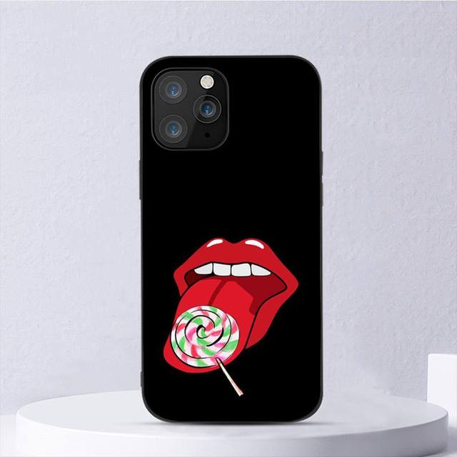 Kiss Sexy Red Lips Lollipop Fashion Black For iPhone Samsung Galaxy Redmi Note S 17 16 15 14 13 20 24 25 54 Pro Max Ultra Fe Air Cover Poco