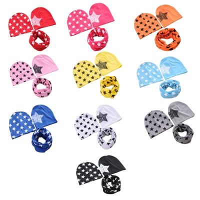 Baby Mütze & Schal Set 3-teilig Unisex Kleinkind Musselin Mütze Pentagramm Print Beanie Kragen Schal Säugling Winddicht Warme Kopfbedeckung