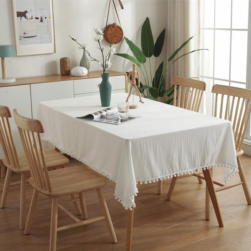 Solid Color Washed Cotton Wool Ball Edge Tablecover Minimalist Dining Table TV Cabinet Tablecloth Dust Proof Non Slip Desk Cloth