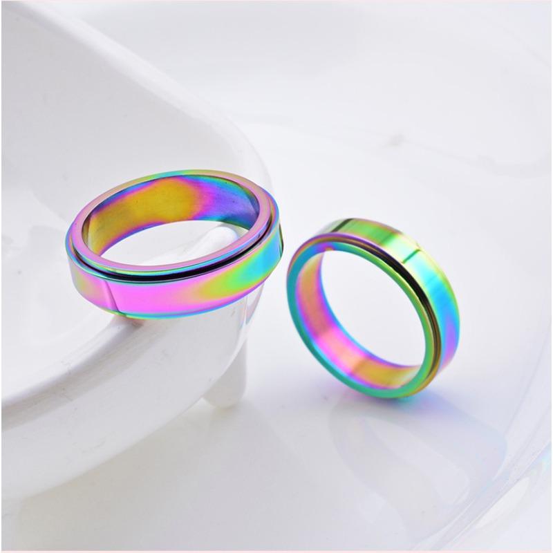 Titanium Steel Rainbow Colored Rotating Ring Dazzling Rainbow Ring European and American Jewelry