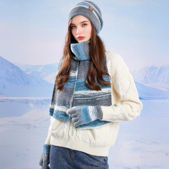 3Pcs/Set Women Winter Hat Scarf Gloves Set Thickened Velvet Lining