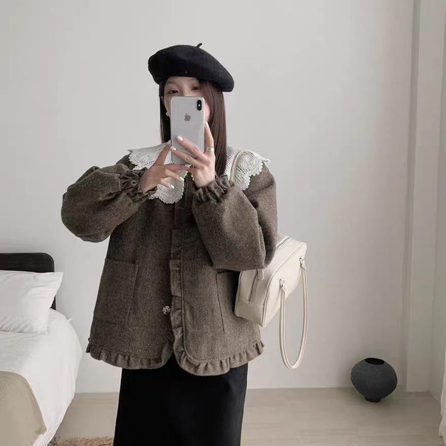 Yuyan knitted doll collar small fragrant down jacket new women's winter unique design French celebrity jacket
