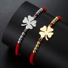 Lucky Clover Charm Bracelet Red Black Adjustable Handmade Rope String Beads Stainless Steel Jewelry Gifts for Women Couple