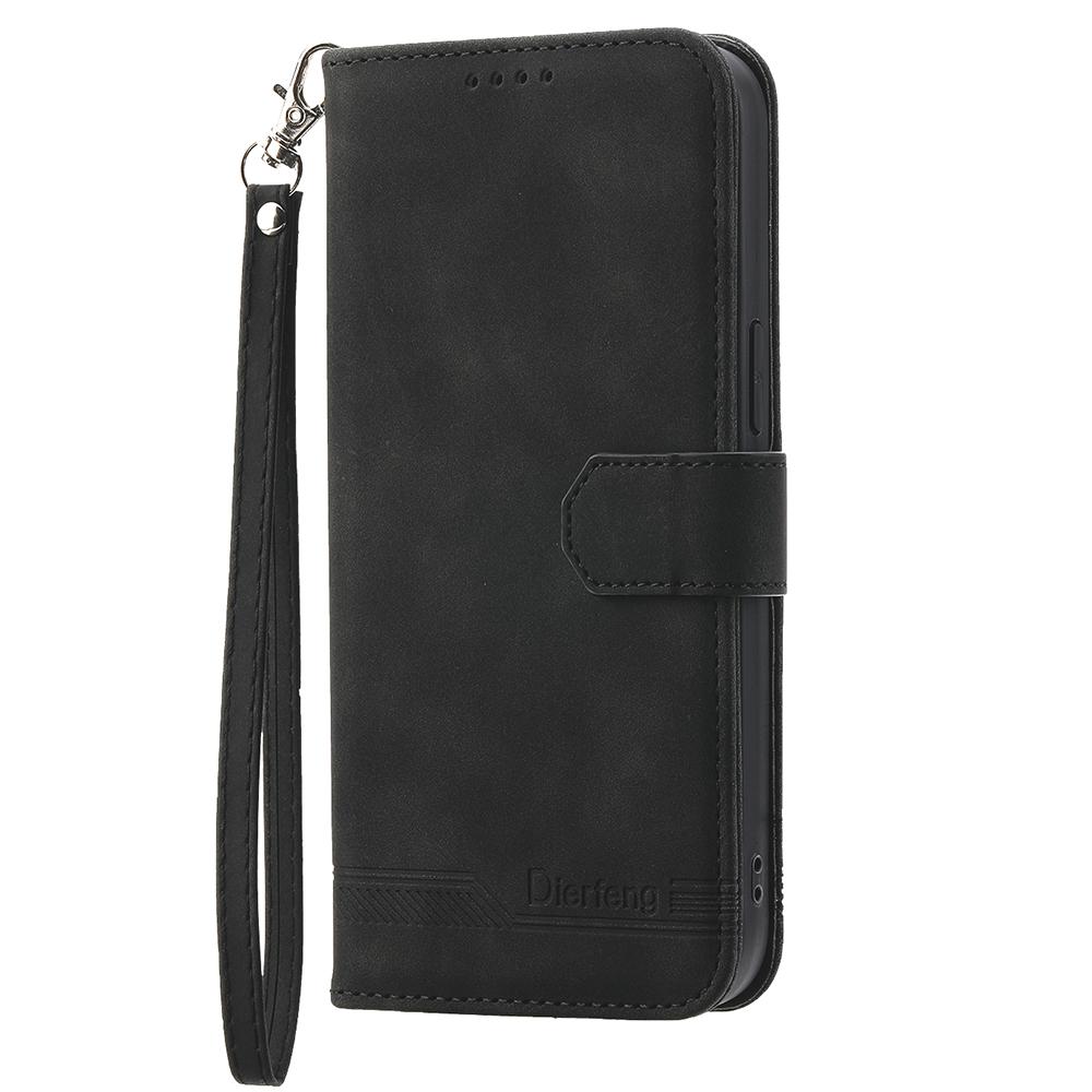 DIERFENG DF-03 For Oppo A5x 5G/4G Case Lines Imprint Wallet Leather Phone Cover with Wrist Strap