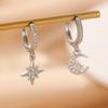 Asymmetric Zircon Pendant Earrings with Stars and Moon, Luxurious Quality Zircon, Trendy Women's Temperament, Daily Accessories