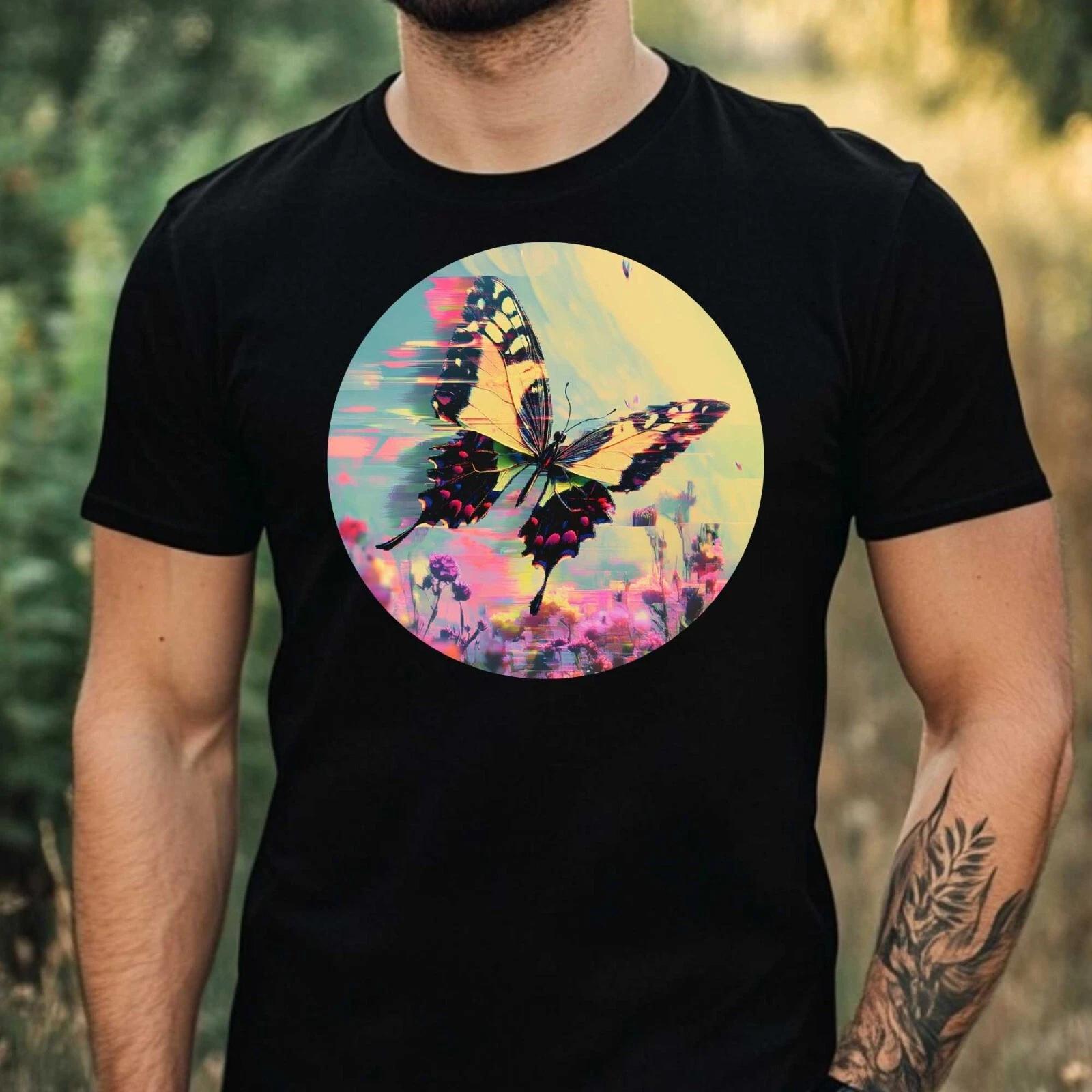 T-Shirt Herren Schmetterling Glitch Motiv Baumwolle Größe XS bis 5XL XXXXL