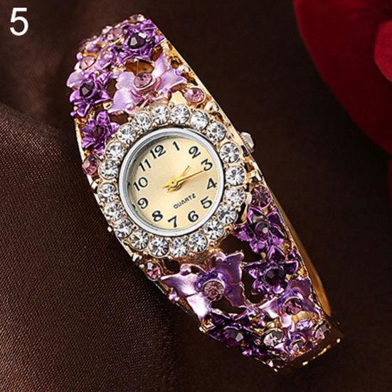Dameblomst sommerfuglkjole Klokke Rundskive Rhinestone Armbånd Armbåndsur