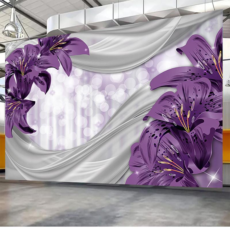 3D Photo Wallpaper Beautiful purple Flower Living Room Sofa TV Background Wall Waterproof Canvas Fabric Mural Home Decor Fresco