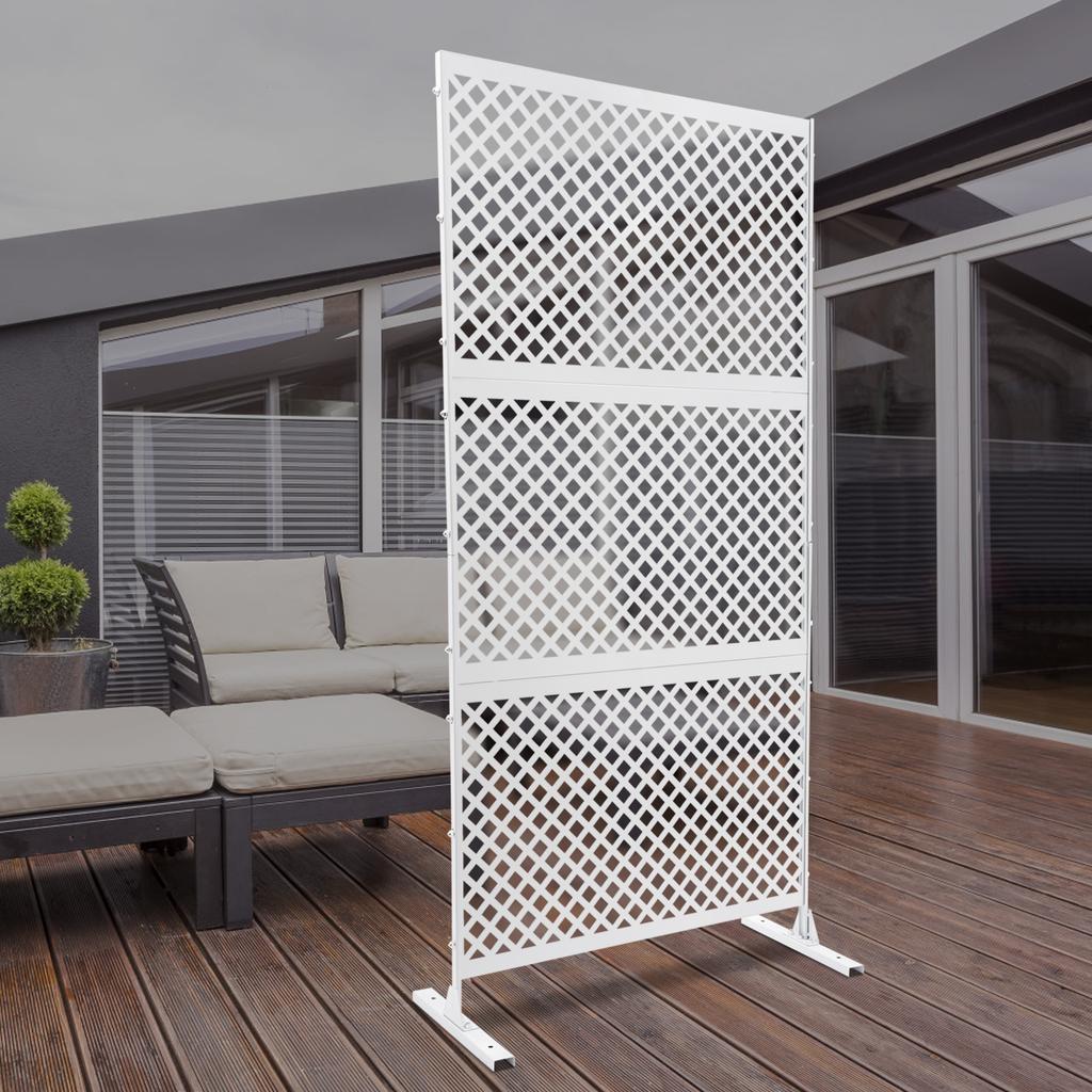 Elegant White Steel Privacy Screen with Diamond Pattern, Freestanding Room Divider - 3 Panels, Laser-Cut Design, 74.8in Height