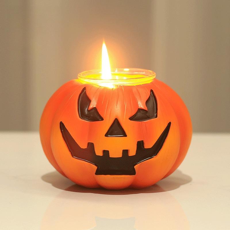 Halloween Pumpkin Lamp Decoration Creative Ghostface Pumpkin Candle Holder Outdoor Indoor Home Party Desktop Resin Ornaments