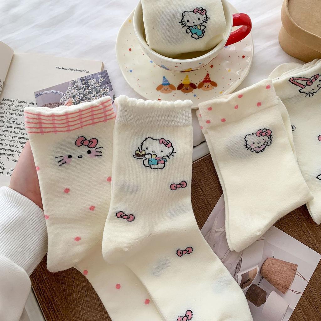 Spring Popular Cute Cartoon Kt Cat Fashion Versatile Age-Reducing Loose Socks Mid-Tube Socks