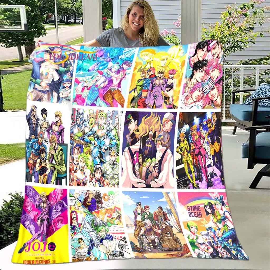 Jojo's Bizarre Adventure 3D-bedruckte Flanelldecke, Bettüberwurf, weiche Cartoon-bedruckte Tagesdecke, Tagesdecke, Sofadecke