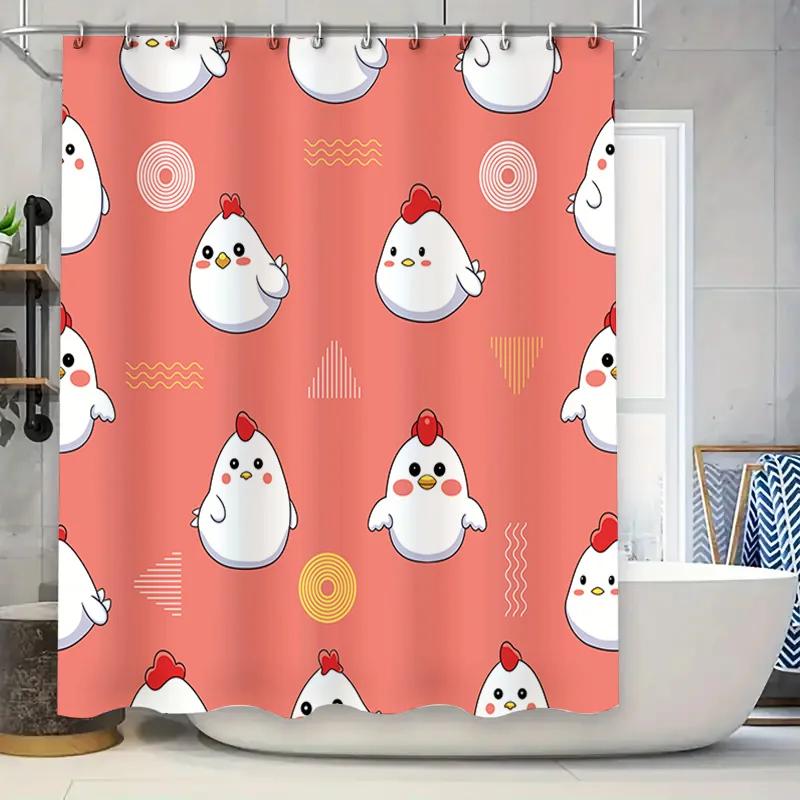 

Chicken Pattern Shower Curtain Bathroom Decor Waterproof Washable Fabric Printing Home Decoration Coral Red Pink White Chicken P 90x180cm