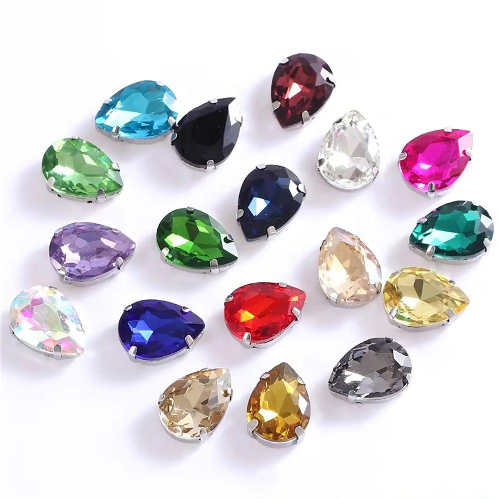 50Pcs/Pack Teardrop Shape Glitter Sewing Rhinestones Diamond Beads Ornament  For Needlework