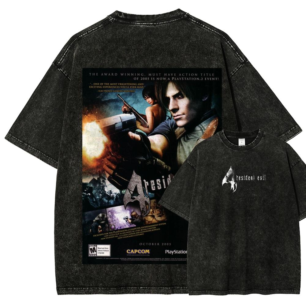 Resident Evil Anime Liebhaber Ausgewaschenes T-Shirt Ganzjahreskleidung Hohe Qualität Persönlichkeit Kleidung Übergröße Unisex Neues Modell Paare T-Shirt