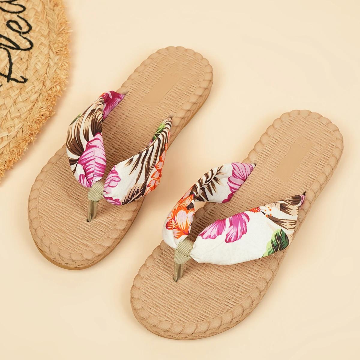 

Fashion Women s Slippers Flat Sole Toe Clip Canvas Anti-slip Women s Shoes Leisure Beach Roman Wear-resistant Summer Zapatillas De Mujer 36