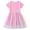 Korean Style Children's Princess Dress - Short/Long Sleeve with Stars, Rainbow Sequins, and Mesh Pleats for Spring, Summer, and Autumn