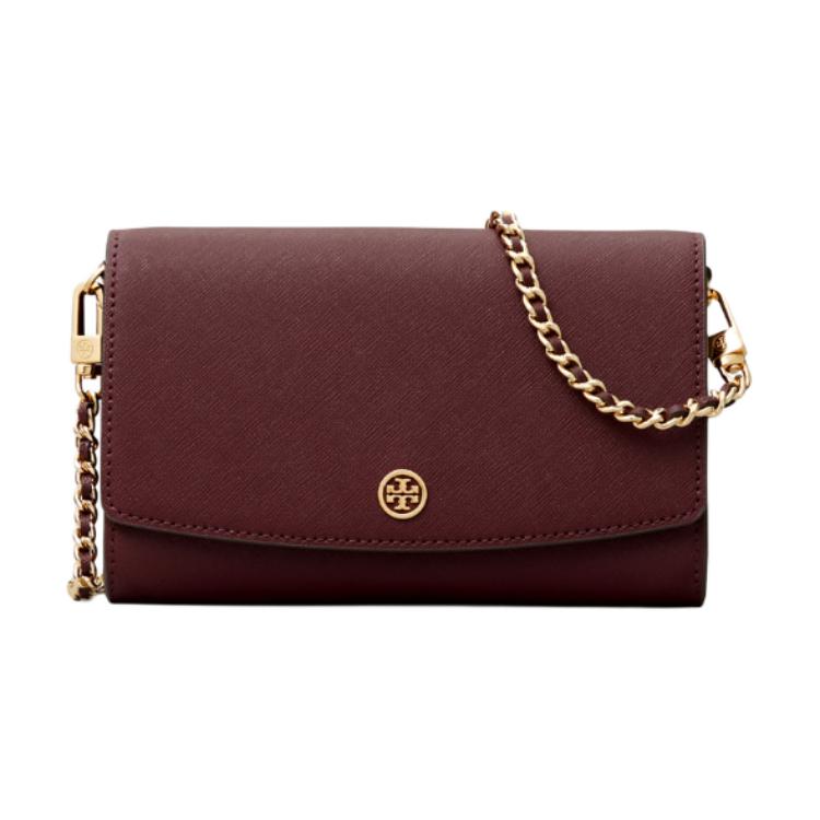 Tory Burch Robinson Detachable Woven Chain Bag Women Shoulder Bag Grape-Red 75246-615 Basic Set (Bag+Dust Bag)