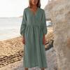 Modisches lockeres Damen-Freizeitkleid mit hohem Bund aus Baumwoll-Leinen-Mischung, langärmlig
