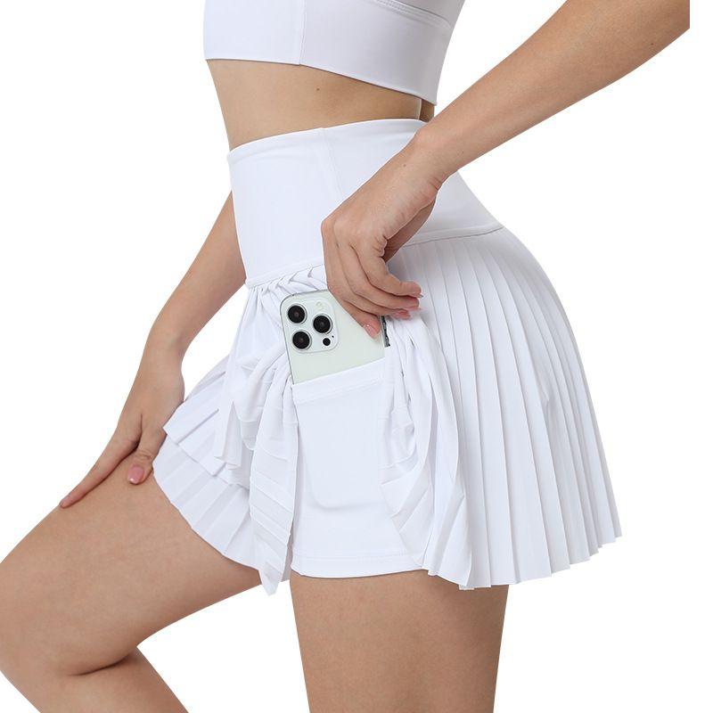 

Front Double-Layer Foreign Trade Running Fitness Pleated Yoga Skirt Outdoor Golf Badminton Tennis Skirt Quick-Drying Short Sports White XL
