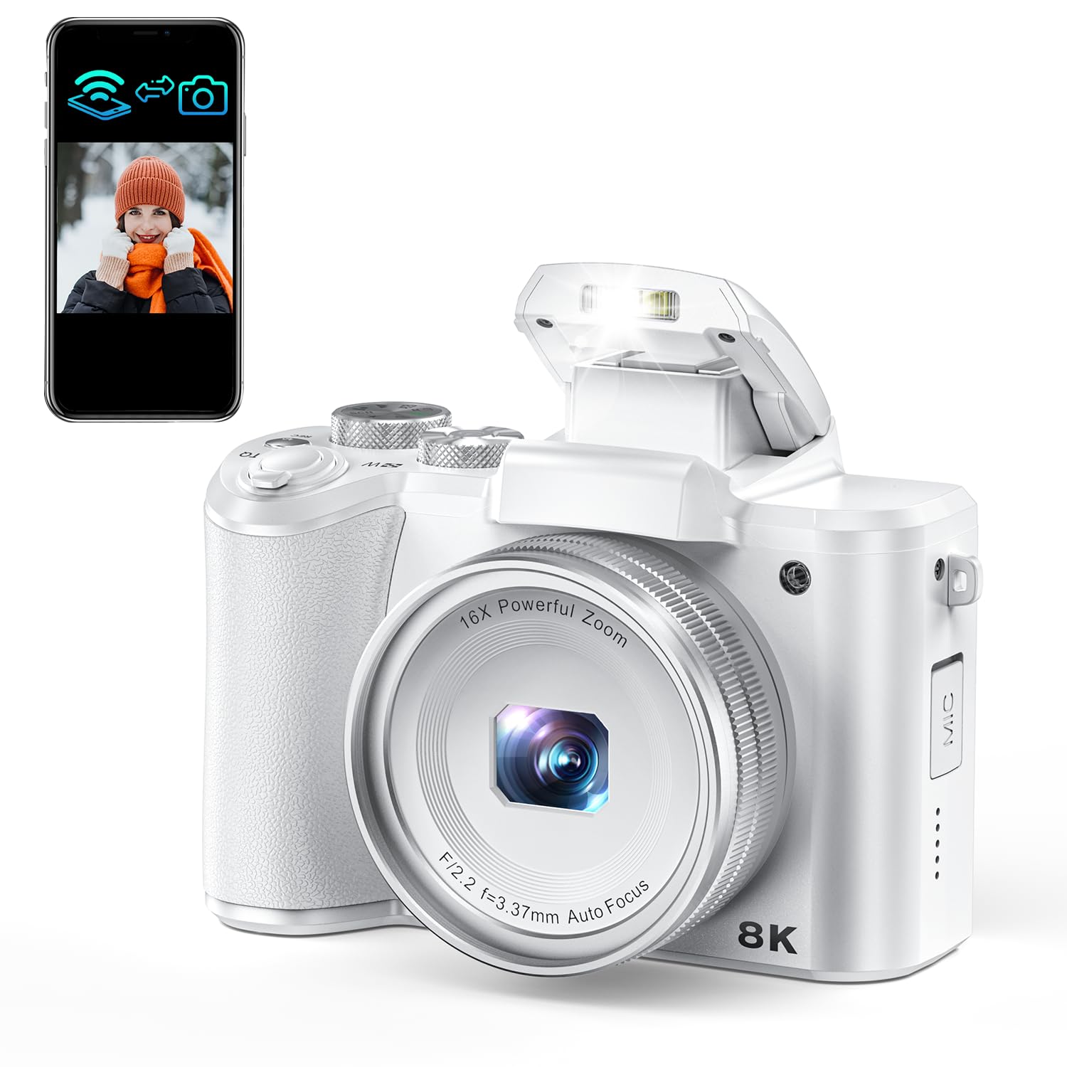 

8K Digital Send to Digital Image Front and 64g Card White Camera, Smartphone, Camera, 48MP, 30fps, Retro, 6-Axis Stabilization, Rear, Camera, Flash,