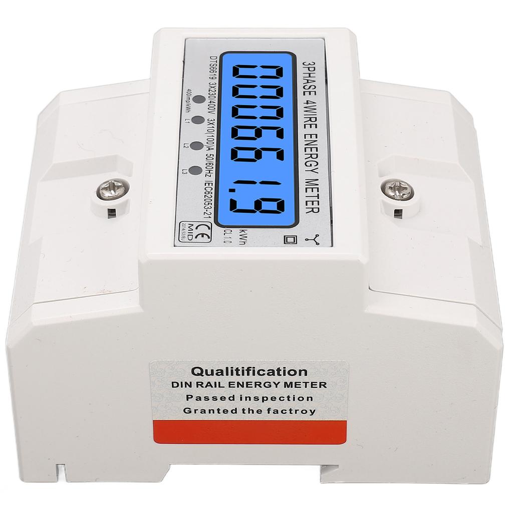 Electricity Meter 3 Phase 4 Wire Backlight LCD 10‑100A 230V 400V AC Energy Power Monitor