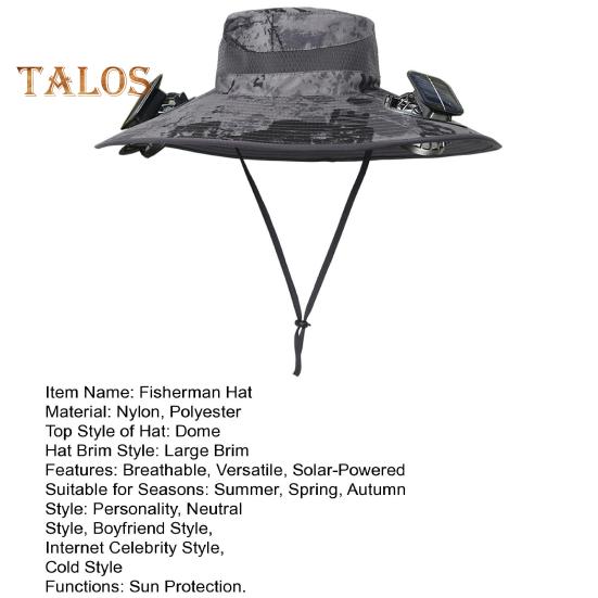 Fisherman Hat Outdoor Fishing Hat with Moisture-Wicking Mesh Design Waterproof Coating Wide-Brimmed Dual-Power Solar Fan Hat