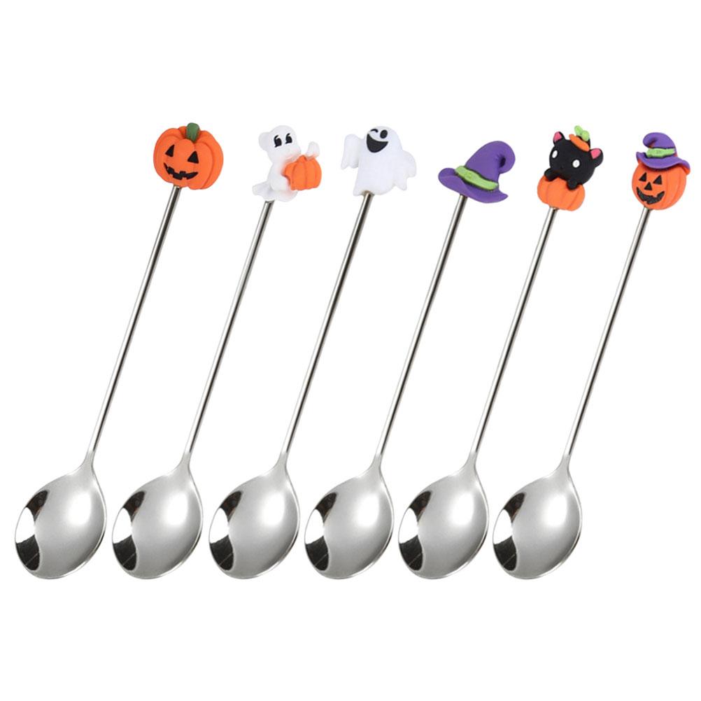 

6 шт. Нержавеющая сталь Невеста Жених Mingle Безалкогольные коктейли Рамен Ложка Столовые ложки Чай Смола Напиток Размешивание Торт Хэллоуин Ужин 12.8X2.5X0.5CM серебряный
