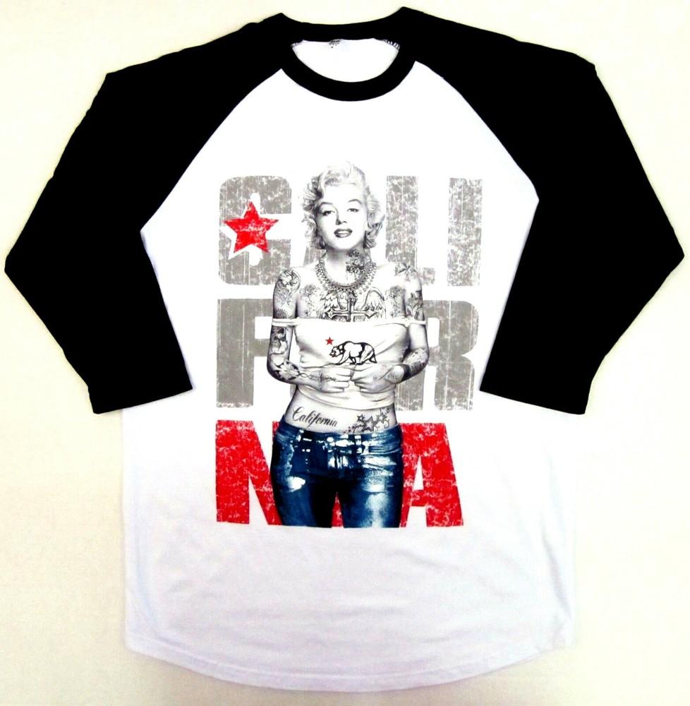 

MARILYN MONROE RAGLAN T-shirt CALIFORNIA Pop Art Tee Adult SMALL White Black New Unisex T-Shirt XXXXL