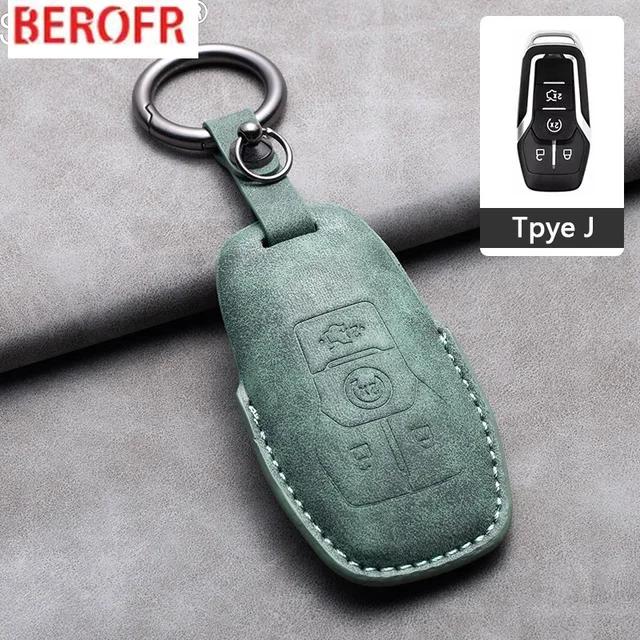 Auto Accessories Leather Car Key Case Cover Keychain For Ford Fusion Mustang Explorer F150 F250 F350 Ecosport Edge S-Max Ranger