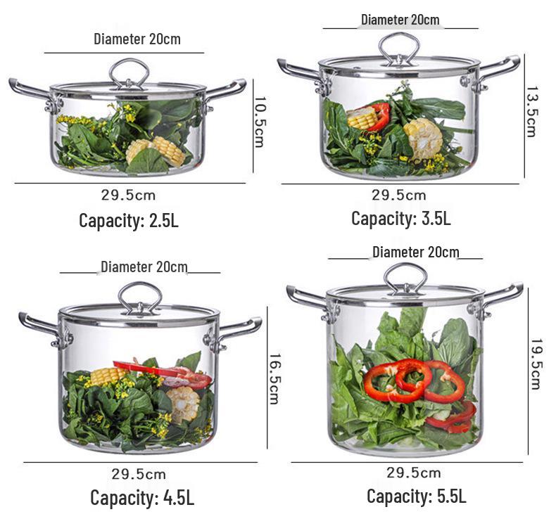 Heat-Resistant Borosilicate Glass Soup Pot with Double Stainless Steel Handles