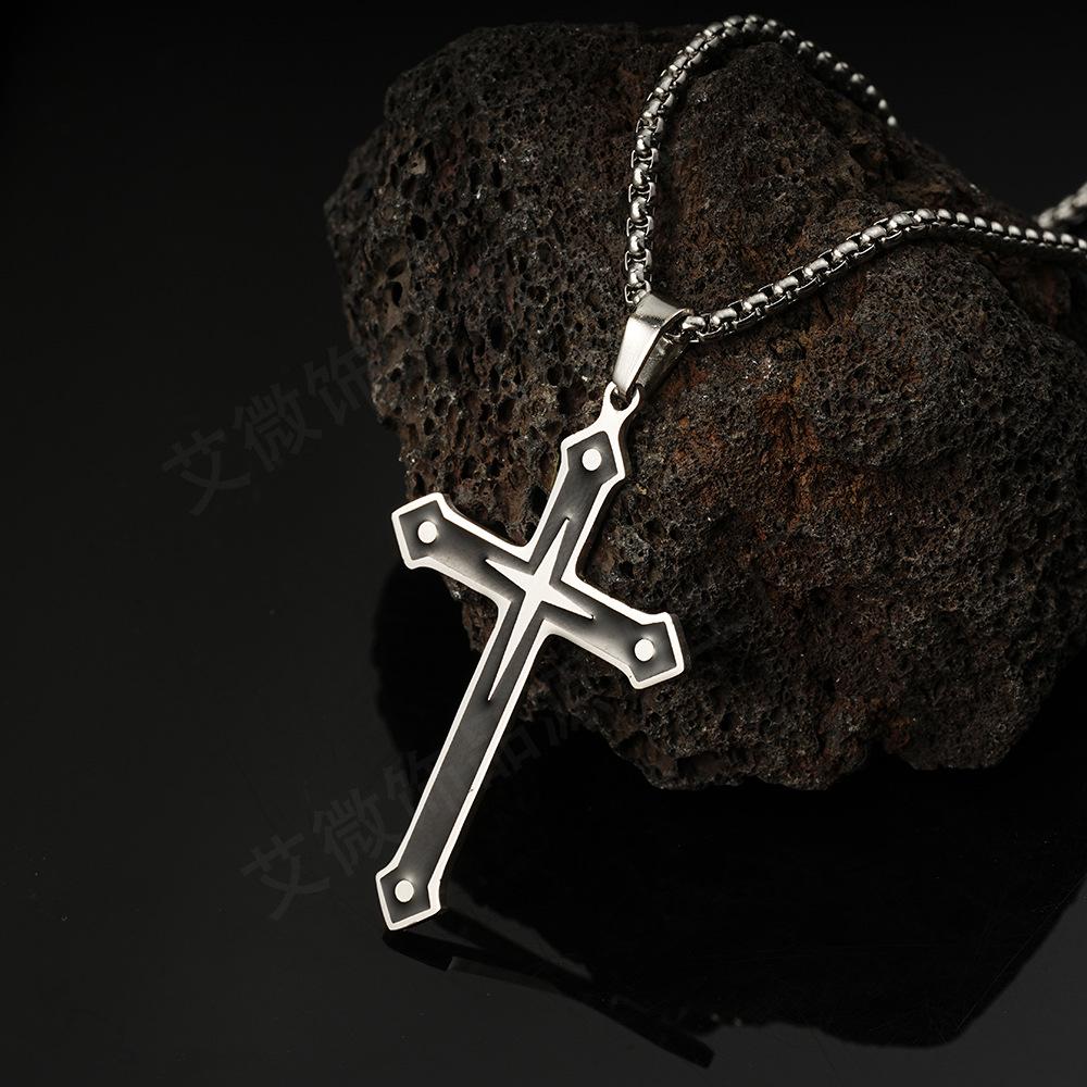Retro Stainless Steel Necklace with Irregular Cross Square Pendant